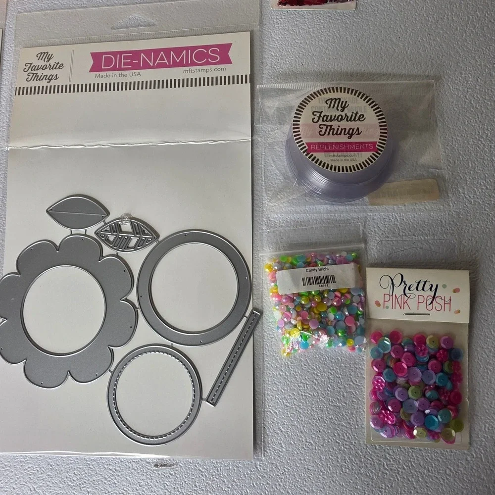 NEW My Favorite Things Die-namics Stamps Sequins Shaker Cards Valentines Balloon